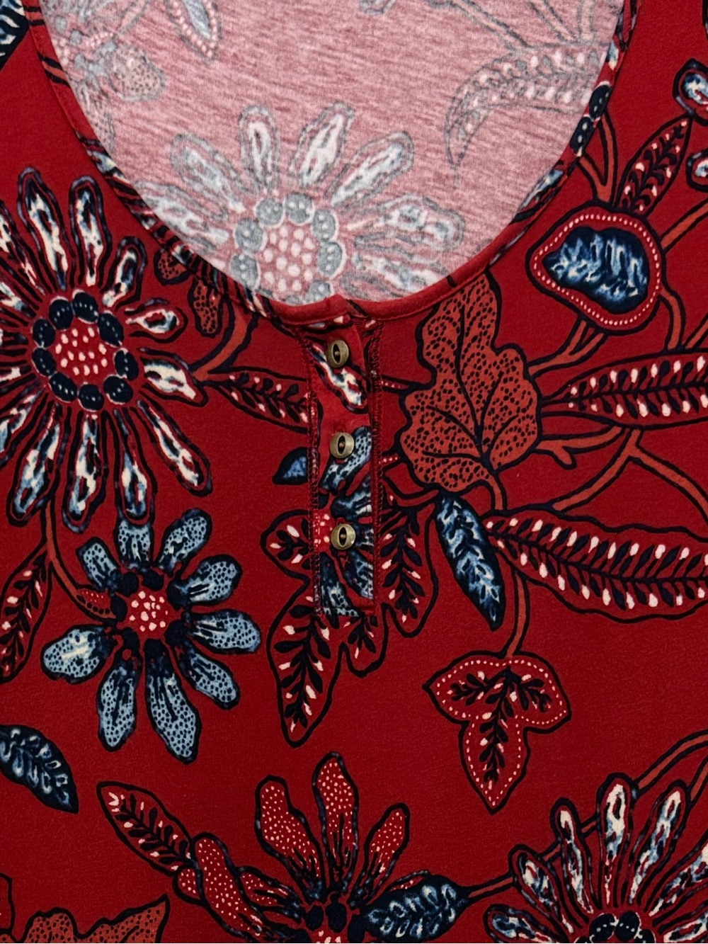 Chaps Red Floral Print Maxi Dress Short Sleeve Cotton XL Boho Western Americana - Picture 2 of 13